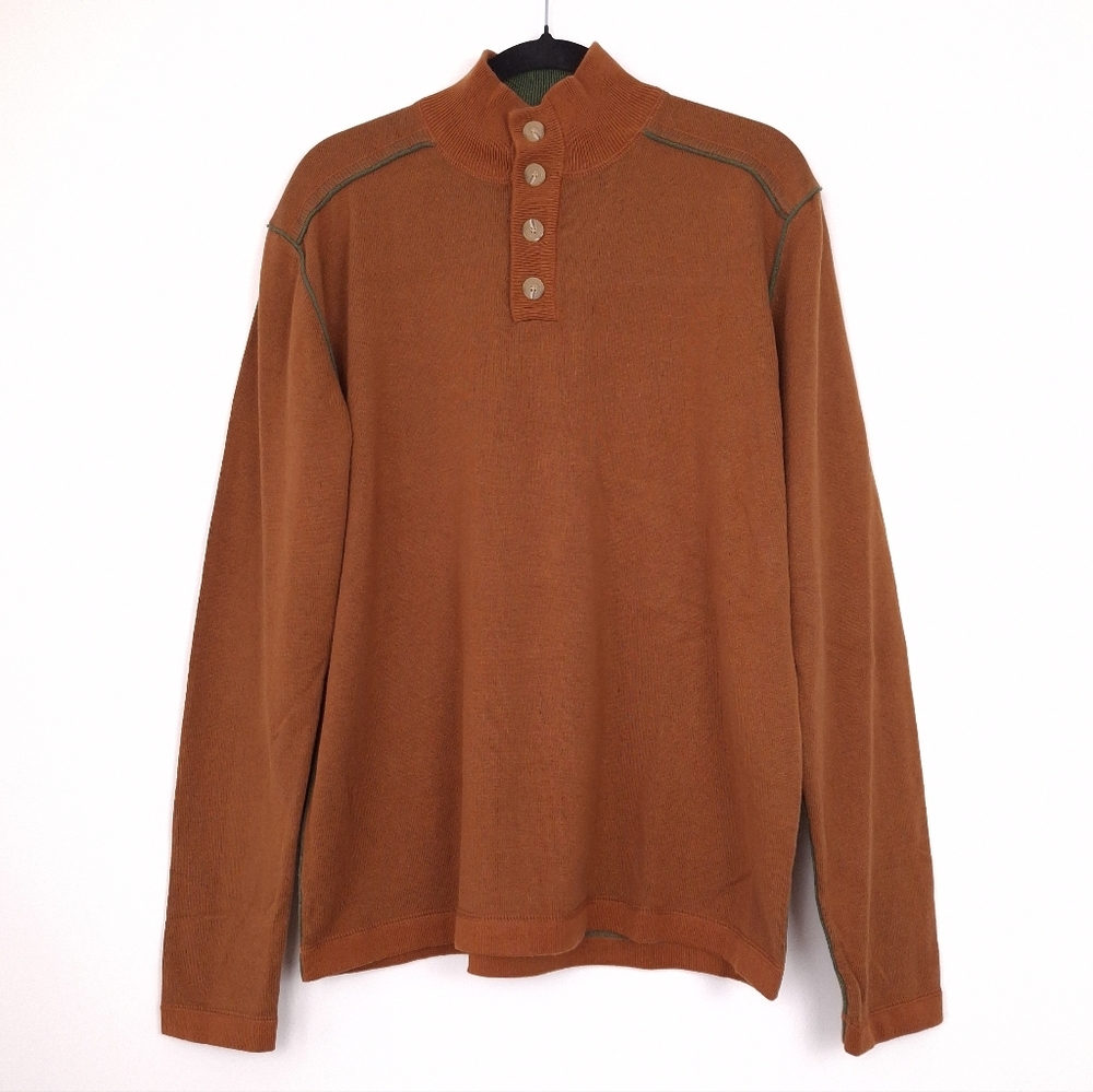 Sundance Highland Stitch Henley Sweater cotton mock neck outdoor brown green